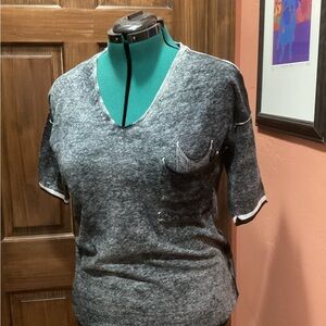 Democracy Distressed OverDyed V-Neck Short Sleeve cotton Sweater